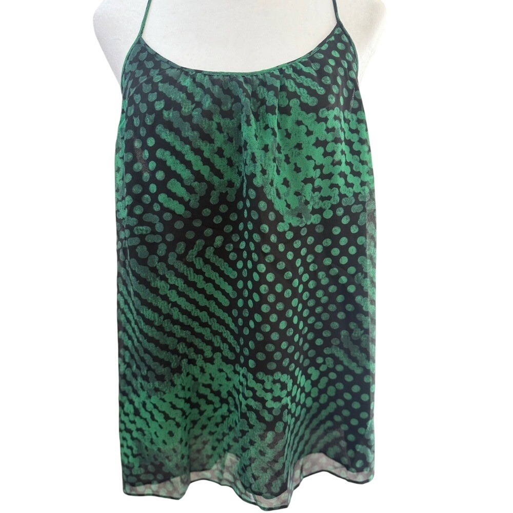Theory Black &‎ Green Print 100% Silk Camisole Size Medium